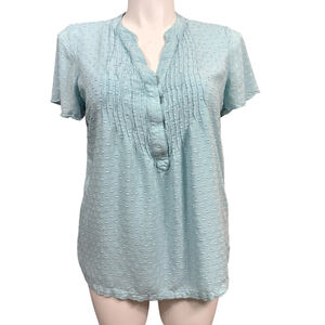 Soft Surroundings Blue Textured Swiss Dot Tunic Blouse Large Rayon
